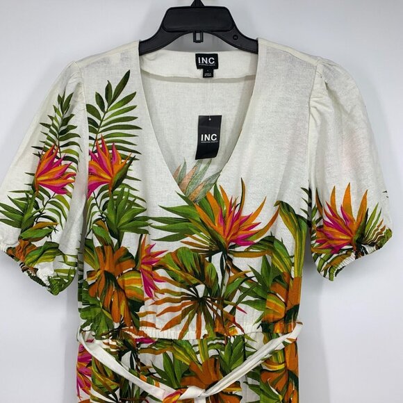 INC Maxi Dress Floral Print Linen Blend Tie Waist Pockets NWT - Picture 7 of 15